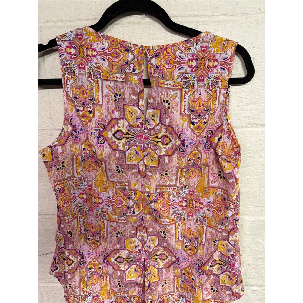 Verse Pink Orange Medallion Tile Print Sleeveless V-Neck Blouse Top Made in USA